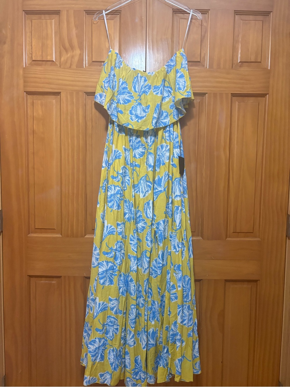 Lulu's Yellow Maxi Dress with Blue Floral Print Size Small NWT